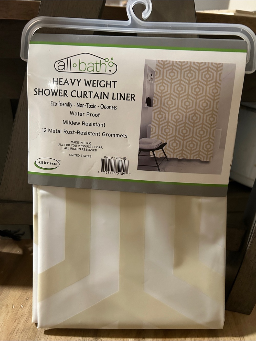 Heavy Weight 70x72” Geometric Design Shower Curtain Liner in Cream & White